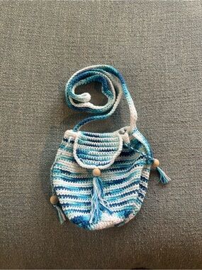 Handcrafted Blue & White Crochet Crossbody Bag - No Brand